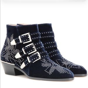 Chloe Susanna Booties in Blue Lagoon Velvet Sz 37